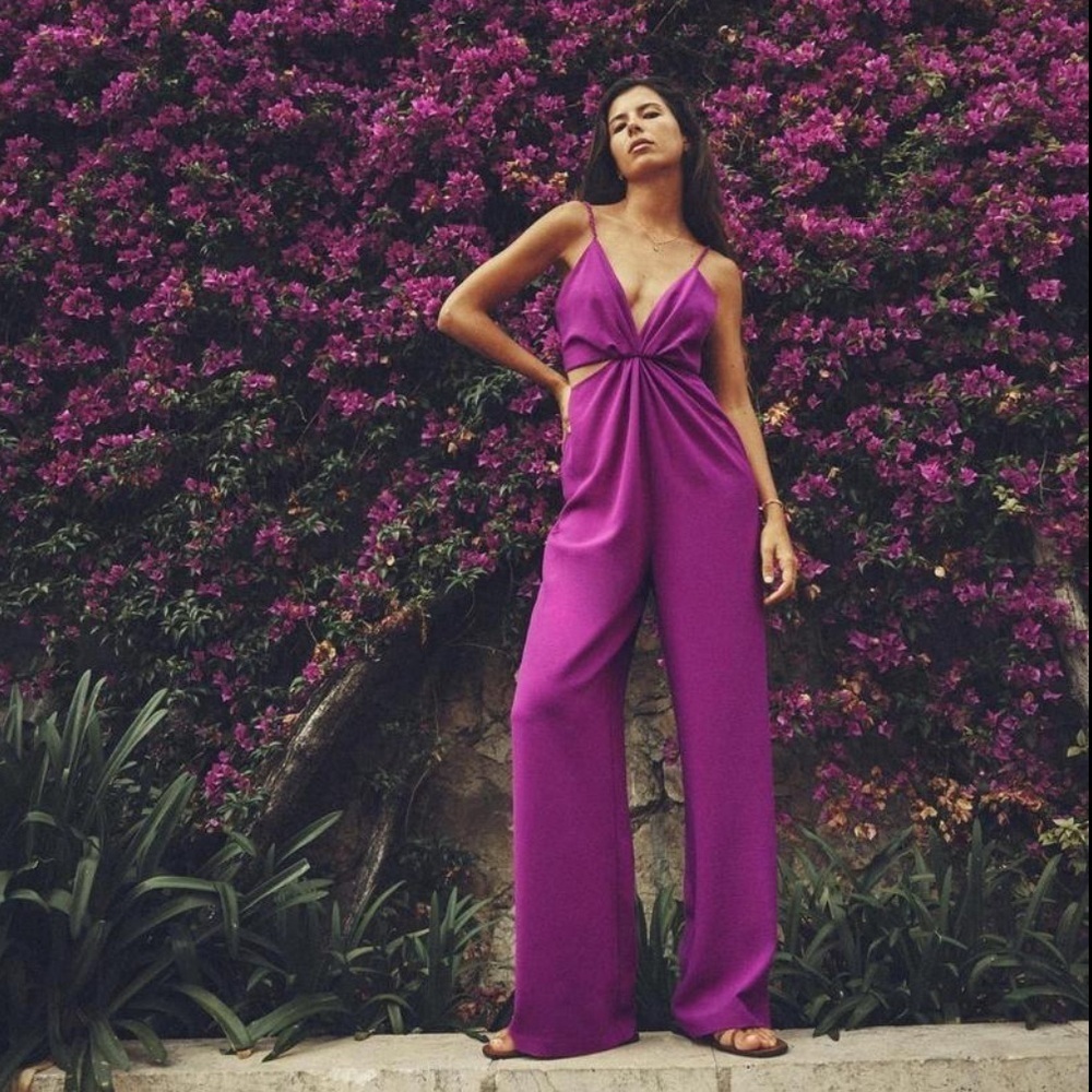 Zara Vibrant Purple Pink Cut Out Wide Leg Jumpsuit Size XS NWT